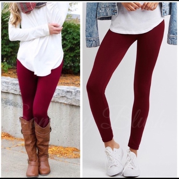 Wine Soft Fleece Lined High Waist Leggings - Picture 2 of 4